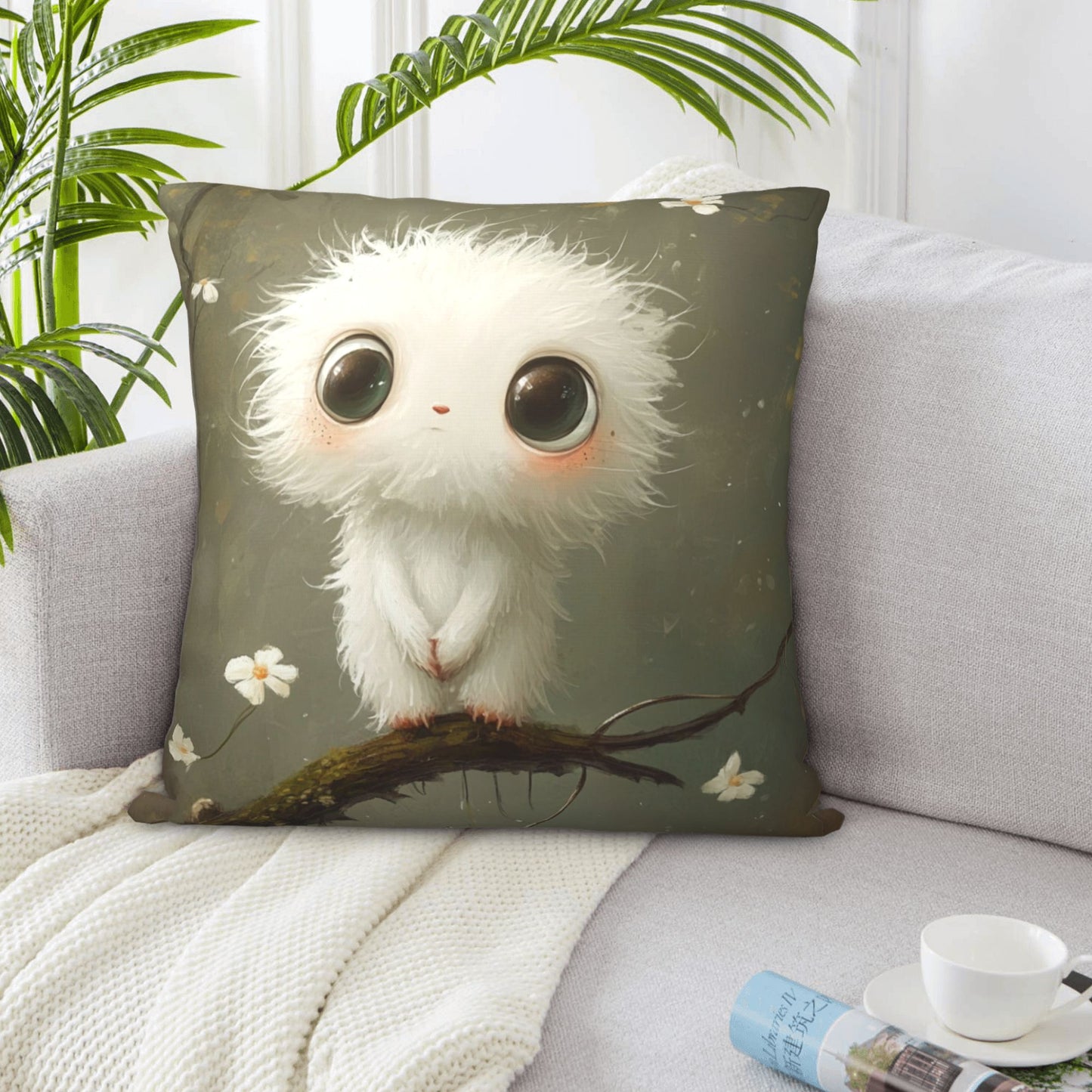 Fluffy White Animal Cushion Cover | Adorable Cartoon Design | Multiple Sizes Available