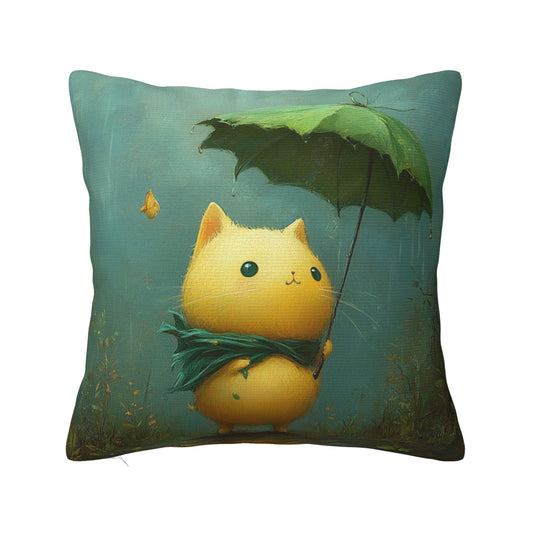 Rainy Day Cat Cushion Cover | Adorable Cartoon Design | Home Décor | Multiple Sizes Available