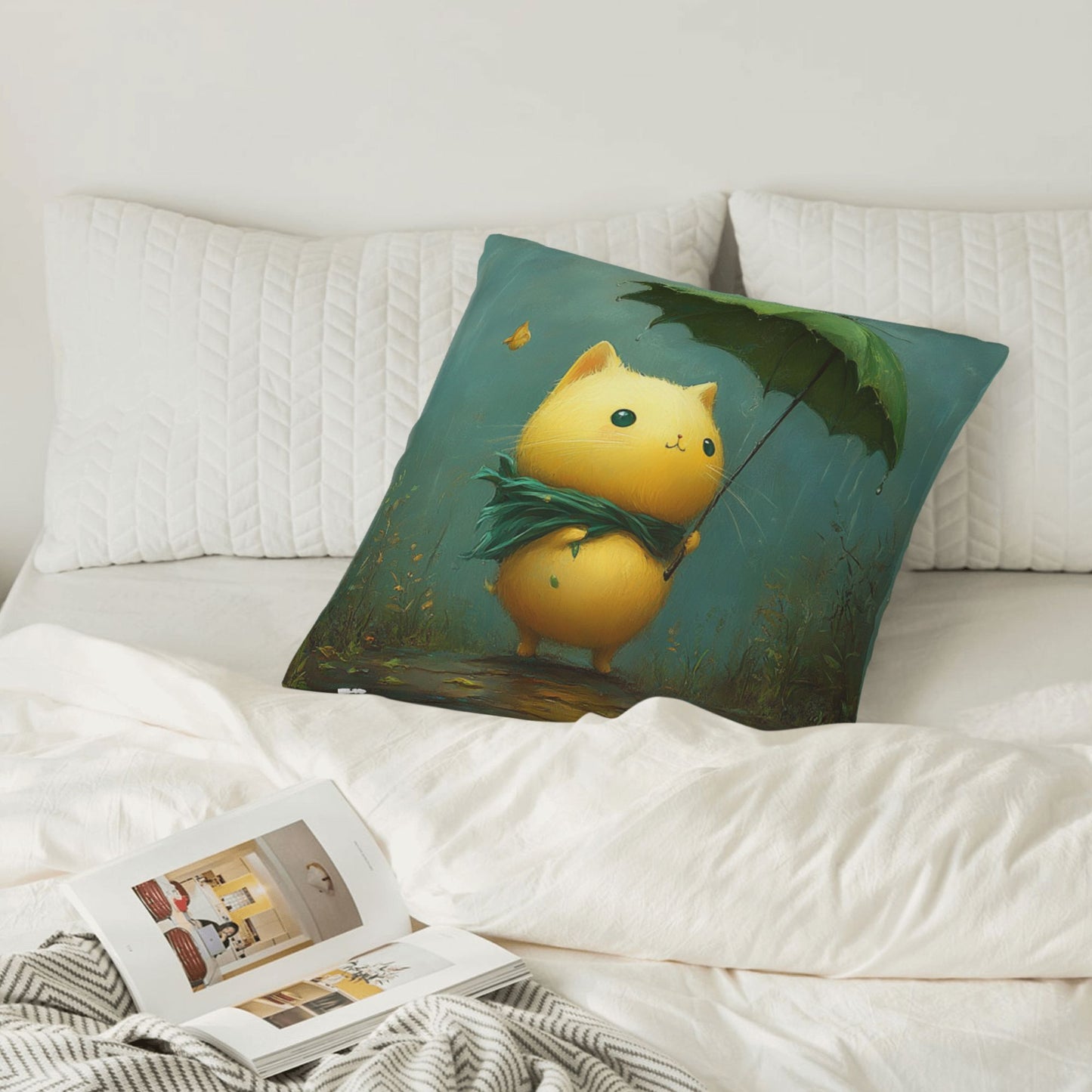 Rainy Day Cat Cushion Cover | Adorable Cartoon Design | Home Décor | Multiple Sizes Available