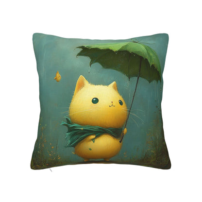 Rainy Day Cat Cushion Cover | Adorable Cartoon Design | Home Décor | Multiple Sizes Available