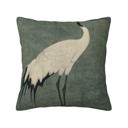 Elegant Red-Crowned Crane Cushion Cover | Traditional Oriental Décor | Multiple Sizes Available