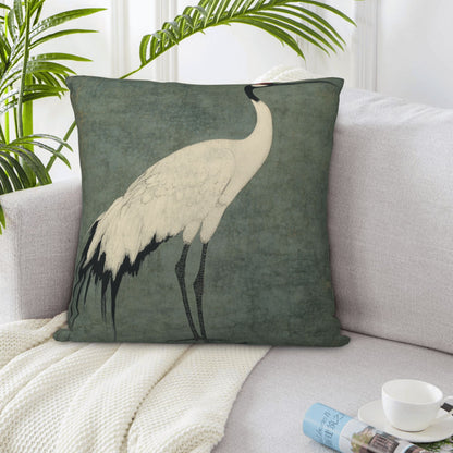 Elegant Red-Crowned Crane Cushion Cover | Traditional Oriental Décor | Multiple Sizes Available