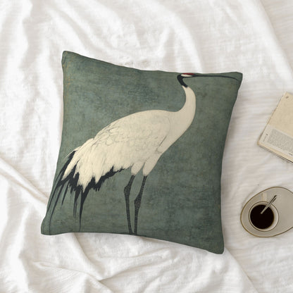 Elegant Red-Crowned Crane Cushion Cover | Traditional Oriental Décor | Multiple Sizes Available