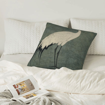 Elegant Red-Crowned Crane Cushion Cover | Traditional Oriental Décor | Multiple Sizes Available