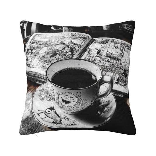 Classic Black and White Coffee Cushion Cover | Vintage Literary Home Décor | Multiple Size Options