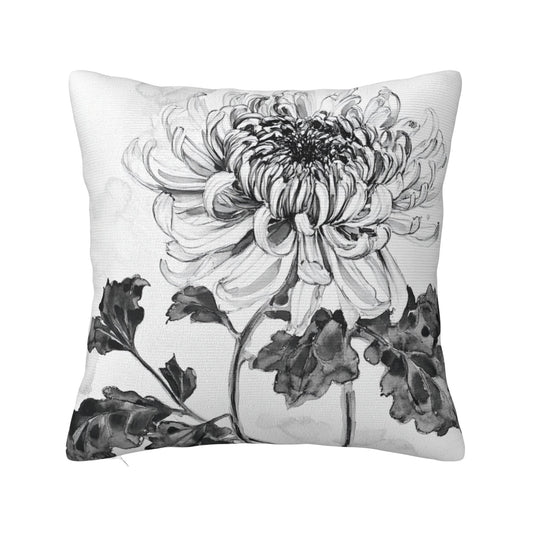 Ink Chrysanthemum Cushion Cover | Oriental Style Home Décor | Multiple Size Options