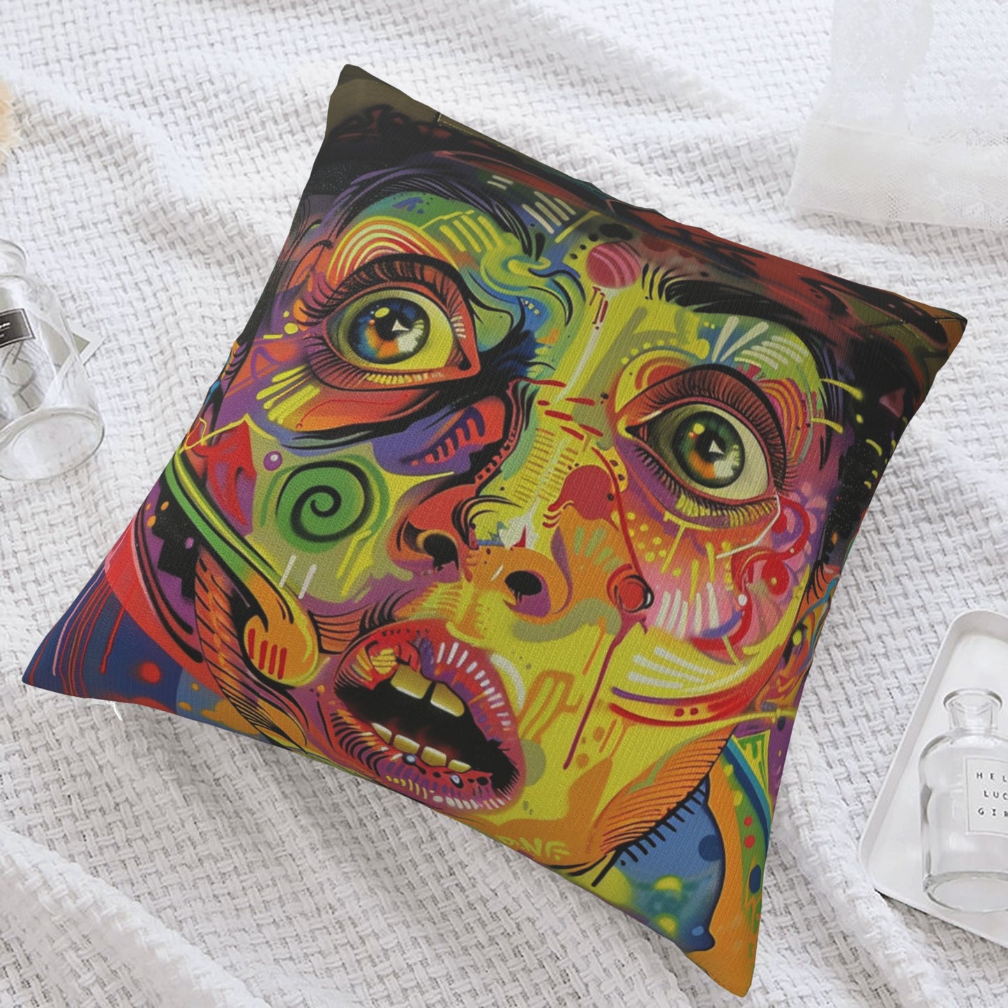 Vibrant Abstract Face Art Pillow - Personalized Modern Artistic Home Decor