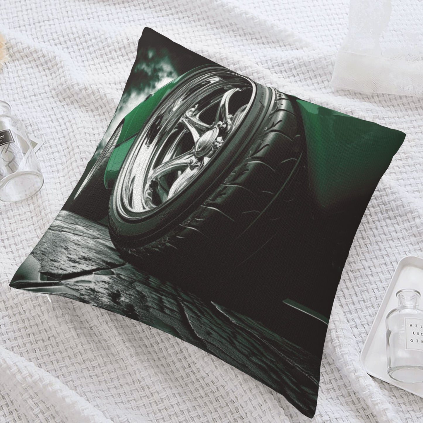 Sleek Sports Car Wheel Pillow - Dynamic Automotive-Themed Home Decor