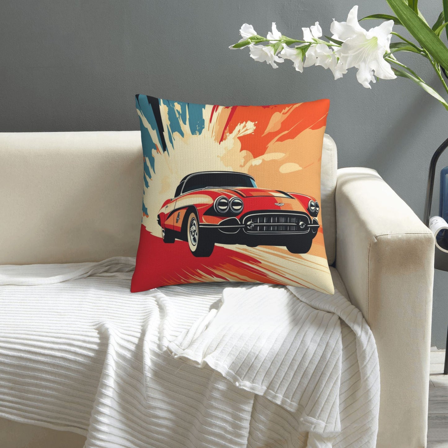 Retro Sports Car Art Pillow - Dynamic Classic Style Home Decor