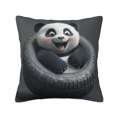 Adorable Panda in Tire Pillow - Fun Cartoon Home Decor