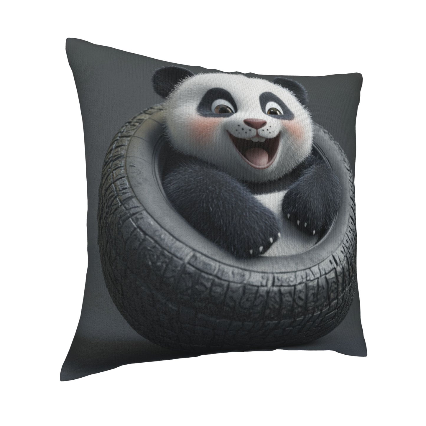 Adorable Panda in Tire Pillow - Fun Cartoon Home Decor