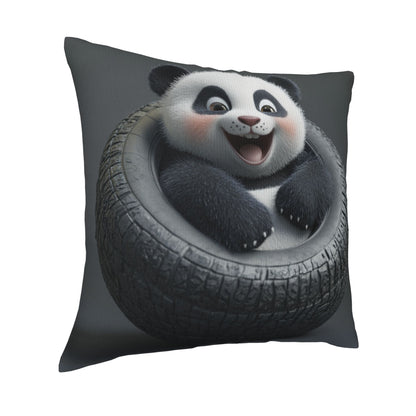 Adorable Panda in Tire Pillow - Fun Cartoon Home Decor