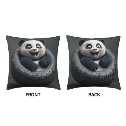 Adorable Panda in Tire Pillow - Fun Cartoon Home Decor