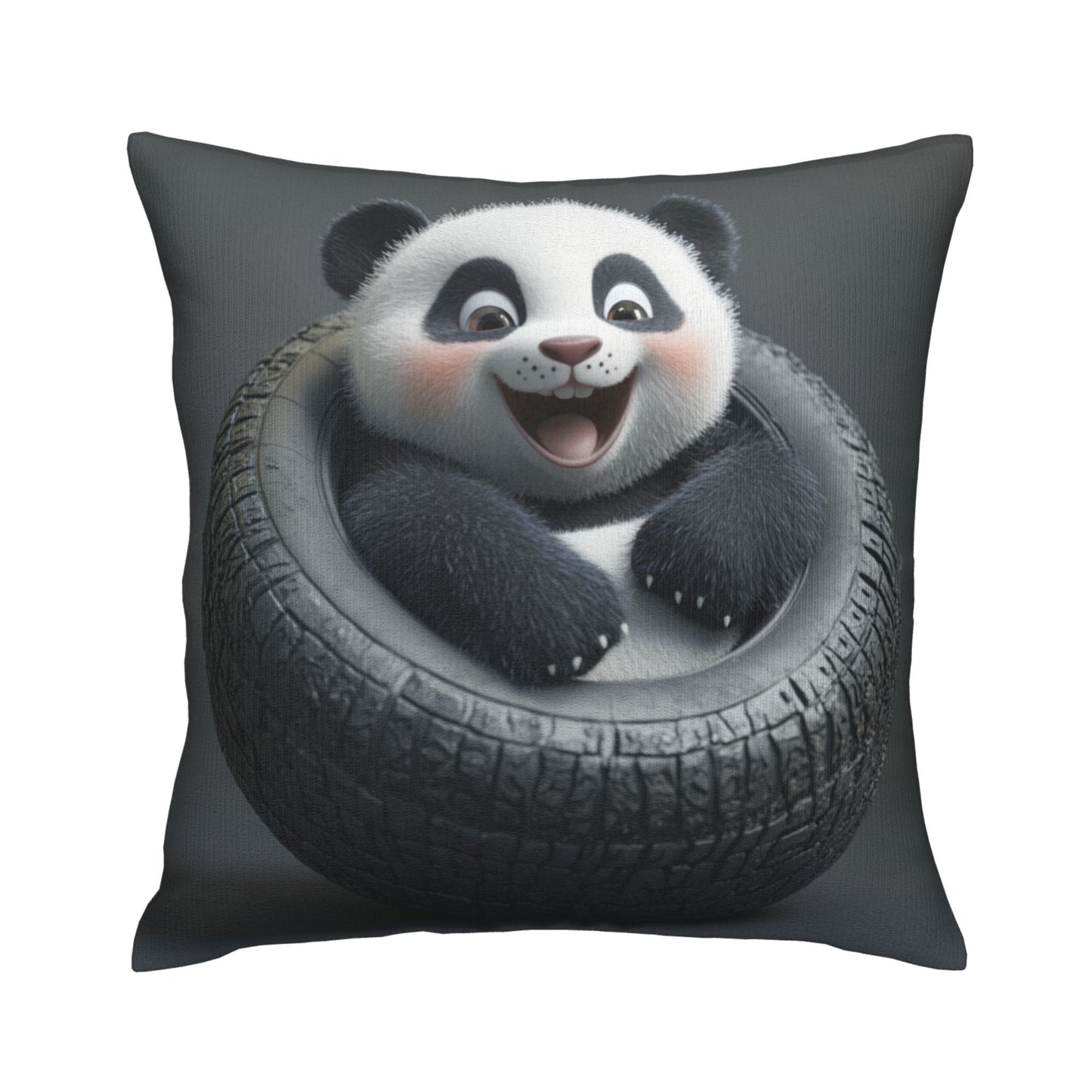 Adorable Panda in Tire Pillow - Fun Cartoon Home Decor