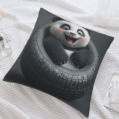 Adorable Panda in Tire Pillow - Fun Cartoon Home Decor