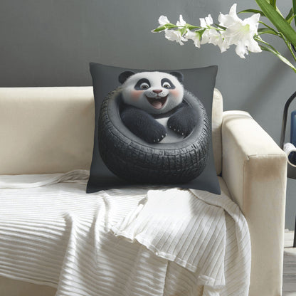 Adorable Panda in Tire Pillow - Fun Cartoon Home Decor